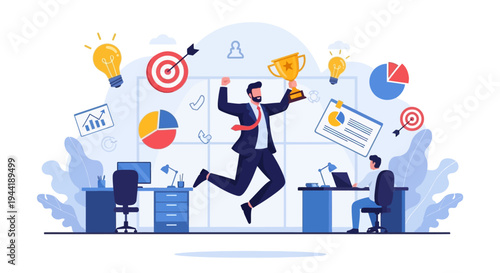 Businessman Celebrating Success in Office.