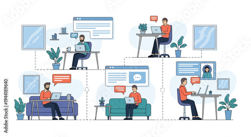 People working on computers at home.