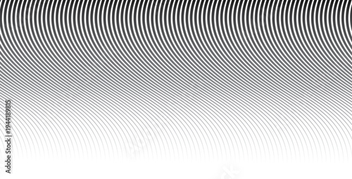 Abstract monochrome gradient with curved halftone pattern lines, sinuous wave gradient pattern.