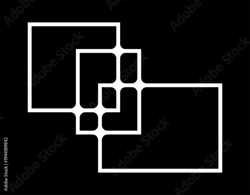 Interconnected rounded square frames abstract geometric vector design. 