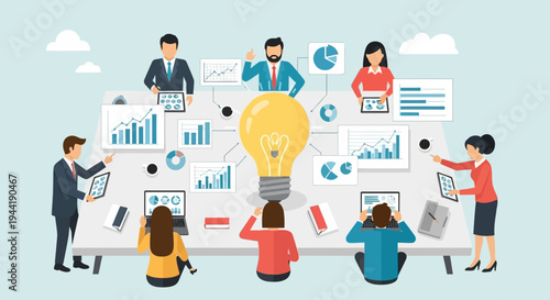 Business people brainstorming ideas together.