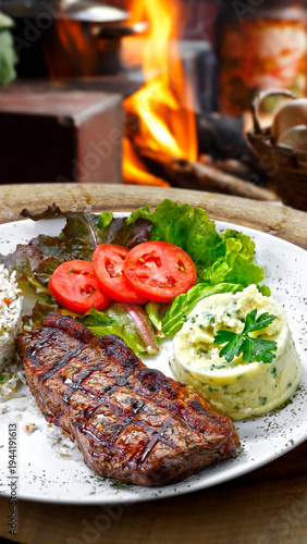 Bild auf Leinwand picanha potato with rice and beans drover