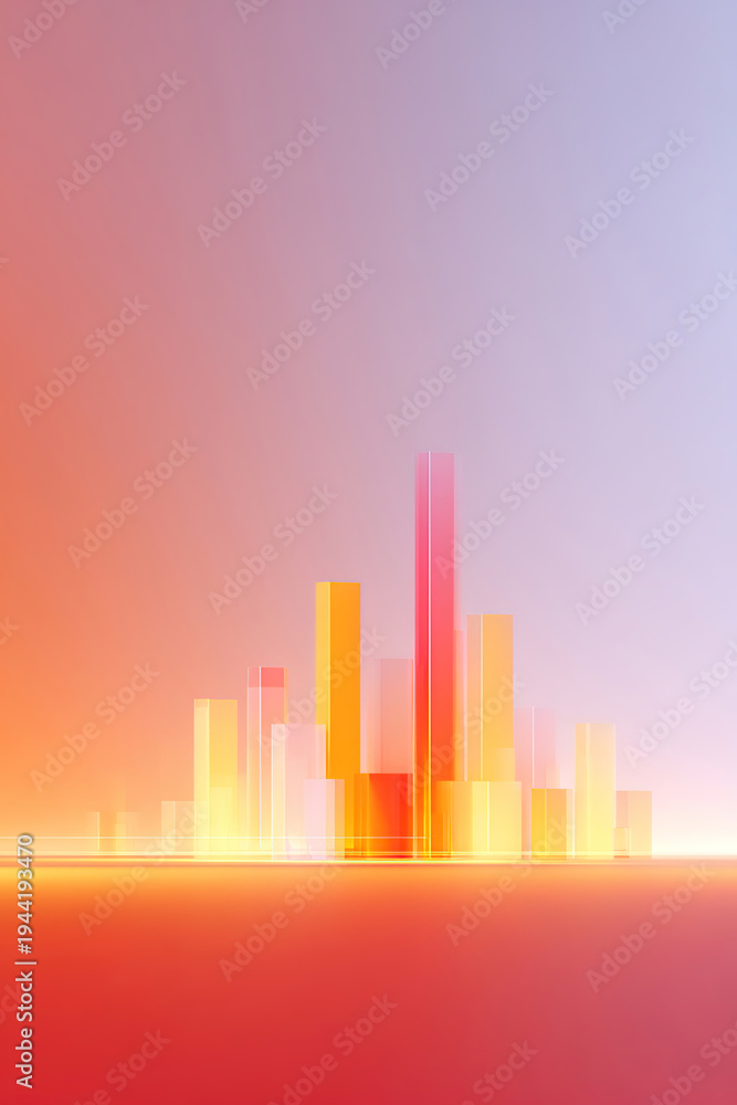 Fototapeta premium Minimalist illuminated city skyscraper skyline illustration on a red background