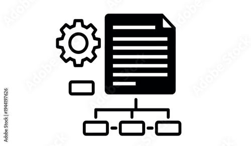 A flowchart document with gear and organizational structure