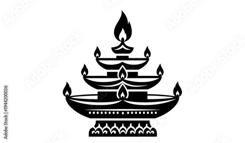 Traditional indian diwali lamp design with multiple wicks and ornate base