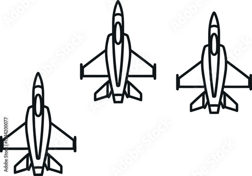 Three black and white fighter jet aircraft airplane planes