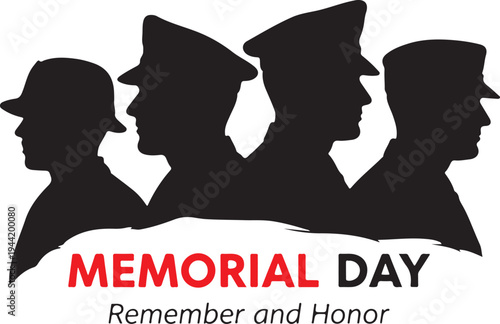 Memorial Day vector illustration with soldier silhouettes