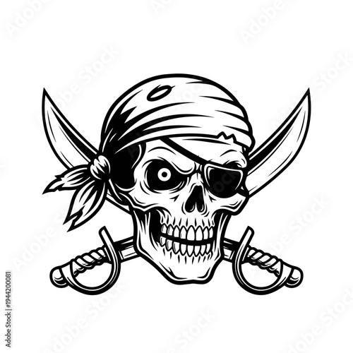 Pirate Skull with Crossed Swords and Eye Patch.