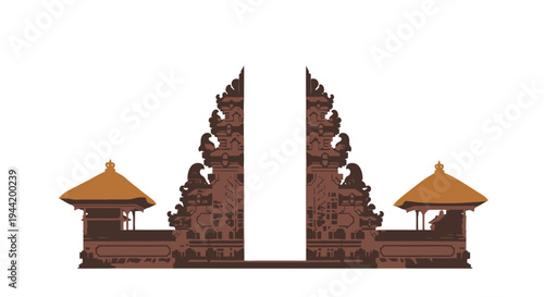 Iconic Balinese Candi Bentar Temple Gate Entrance Architecture Digital Illustration