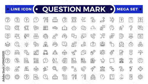 Question mark outline icon button in speech bubble. FAQ sign, customer support and support sign or ask and help signs. Frequently Ask Question.