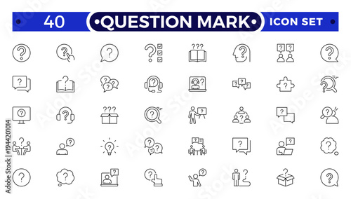 Question mark outline icon button in speech bubble. FAQ sign, customer support and support sign or ask and help signs. Frequently Ask Question.