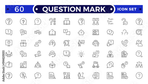 Question mark outline icon button in speech bubble. FAQ sign, customer support and support sign or ask and help signs. Frequently Ask Question.