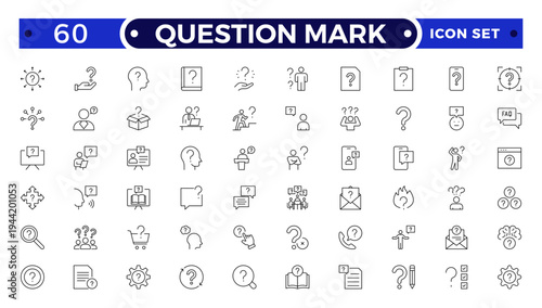 Question mark outline icon button in speech bubble. FAQ sign, customer support and support sign or ask and help signs. Frequently Ask Question.