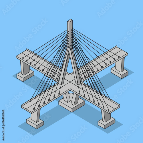 Cable Stayed Bridge Pylon Structure Illustration.