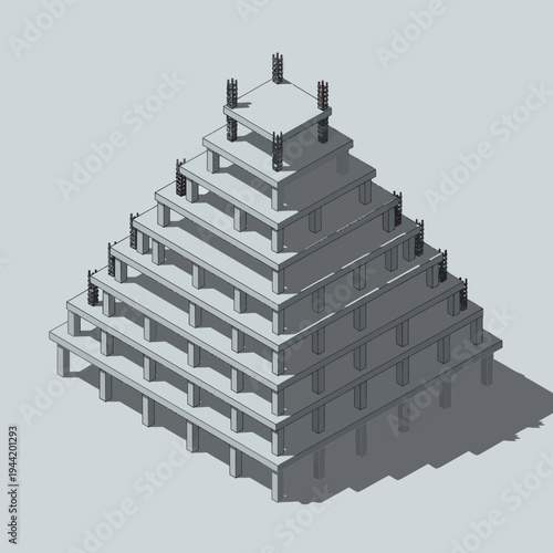 3D Rendering of Modern Pyramid Building Structure.
