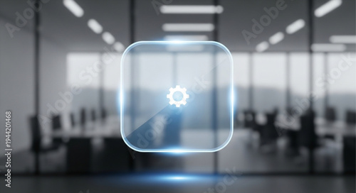 Digital interface icon for settings and configuration in a modern office setting.