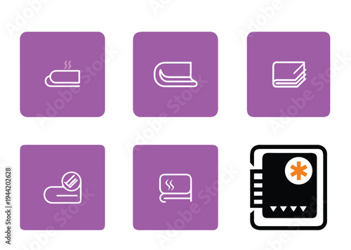 Vector icons illustrating laundry services, hotel amenities, and travel essentials