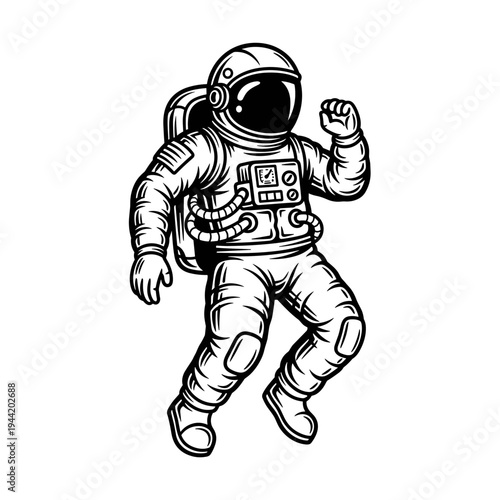 Astronaut in Space Suit Floating and Posing.