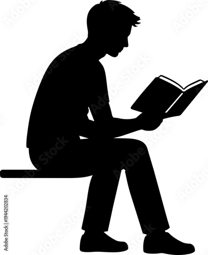 Man sitting and reading book silhouette vector illustration isolated on white background
