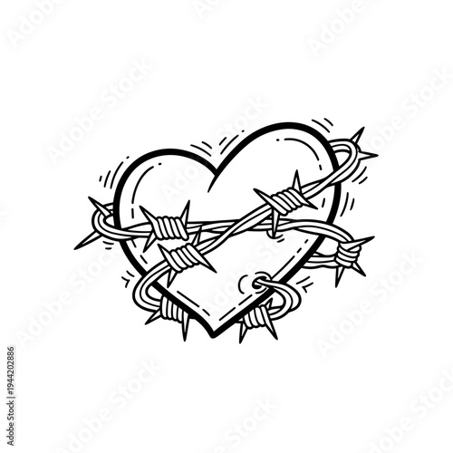 Heart wrapped in barbed wire symbolizing pain and struggle.