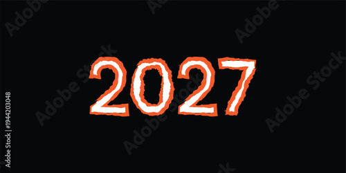 Glowing neon number 2027 on black background