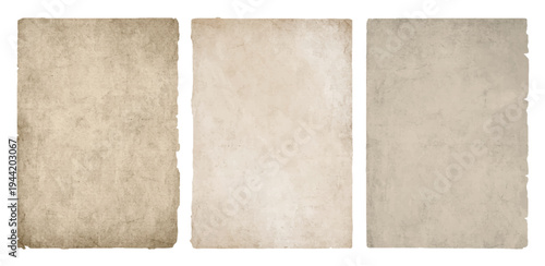 Vintage old paper sheet set isolated on transparent background, antique grunge parchment texture collection