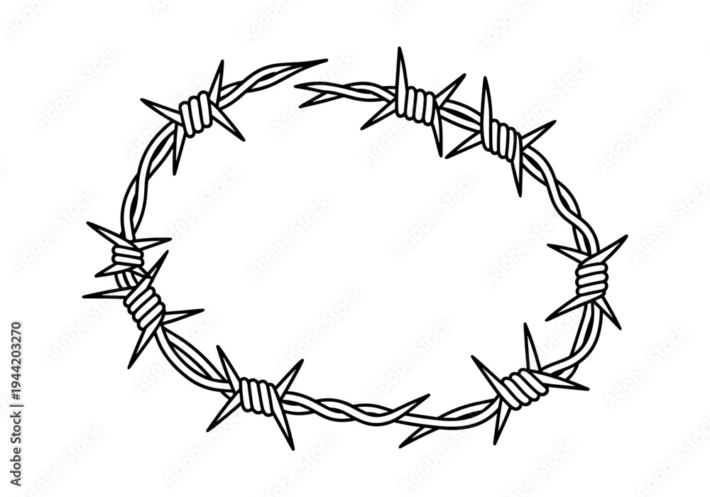 Obraz premium Barbed Wire Oval Frame Drawing Illustration.