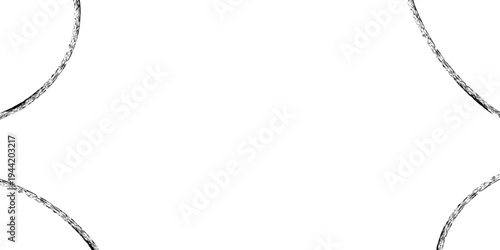 A minimalist abstract design featuring four partial circular shapes on a white background with black outlines