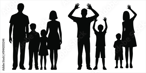 Silhouettes of two families with children on white background family people