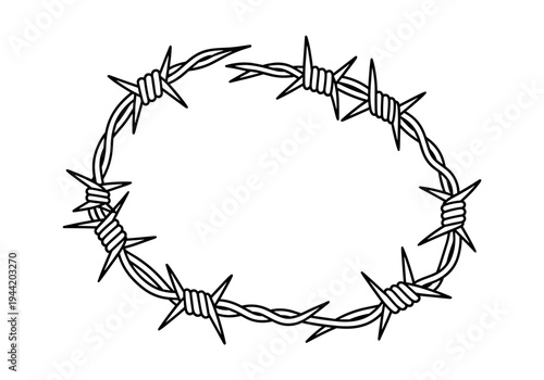 Barbed Wire Oval Frame Drawing Illustration.