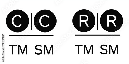 Copyright and Trademark Symbols TMSMCR Icons on White Background Keywords: copyright symbol, registered trademark symbol