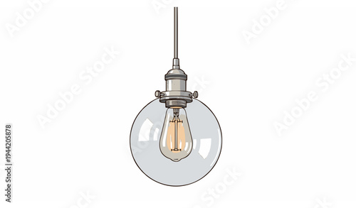 Vintage industrial filament pendant lamp clear glass cafe hanging light vector illustration