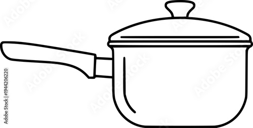 Saucepan cookware icon featuring simple line art design of a kitchen pot with lid for cooking and culinary themes – Black Vector Illustration
