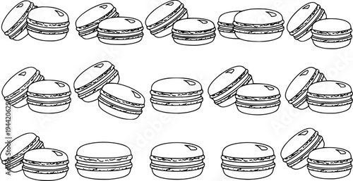 French macaron icons featuring simple outline design for sweet dessert and pastry shop – Black Vector Illustration