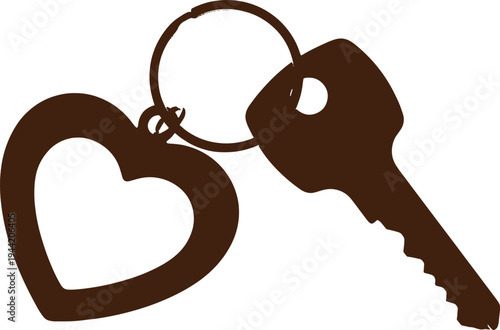 Silhouette of a heart-shaped keychain with a key attached to it