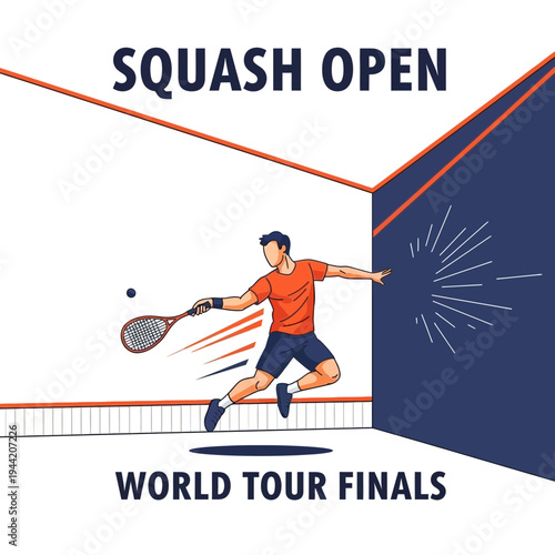 Dynamic Squash Player in Action During The World Tour Finals Competition with Bold Design