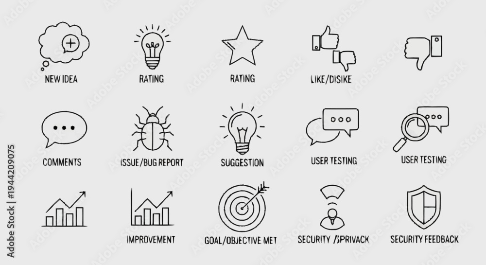 Fototapeta premium Collection of user interface icons for feedback and analytics.