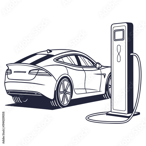 Electric car charging at a station