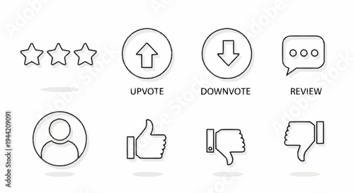 Collection of user interface icons for feedback and interaction.