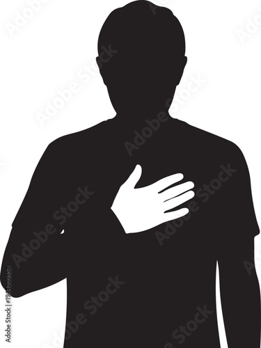 Figure with Hand over Heart Silhouette - Symbol of Sincerity, Patriotism, Honesty, and Deep Feeling , Generative Ai