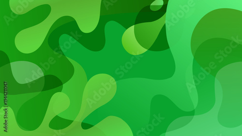 Green colored splashes and waves. Vibrant color gradients. Flowing liquid shapes for Spring season creative graphic design. Vector illustration.