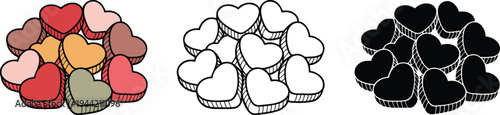 Candy Heart silhouette & Outline and illustration set isolated on transparent background