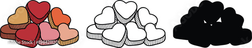 Candy Heart silhouette & Outline and illustration set isolated on transparent background
