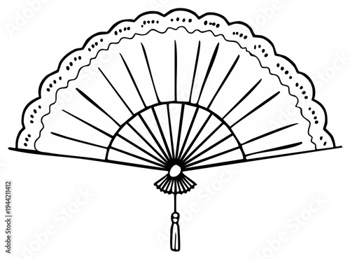 Ornate Hand Fan with Decorative Lace and Tassel Open and Ready to Use