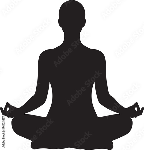 Serene Meditation Silhouette in Padmasana Lotus Pose with Specific Hand Mudra, Symbolizing Mindfulness, Peace, and Spiritual Wellness Vector Illustration , Generative Ai