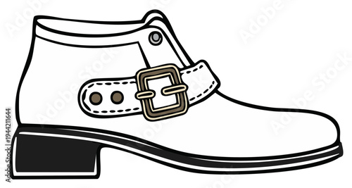 Stylish White Ankle Boot with Buckle Detail and Chunky Heel