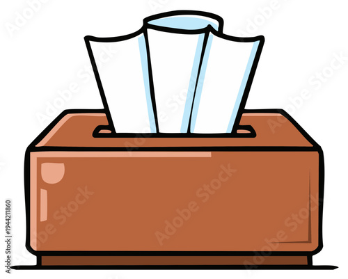Square tissue box holding white paper tissues, vector illustration in cartoon style