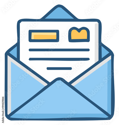 Cartoon illustration of an open envelope with a letter inside
