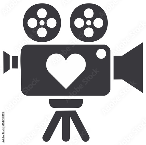 Vintage Movie Camera with Heart Icon for Love Film and Romantic Cinema Content