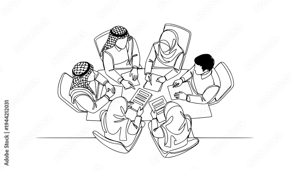 Fototapeta premium A group of diverse people in a meeting with papers and documents